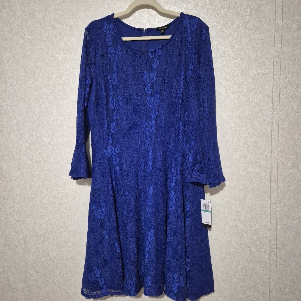 NWT City Studio Royal Blue Lace Long Sleeve Dress..SIZE:16